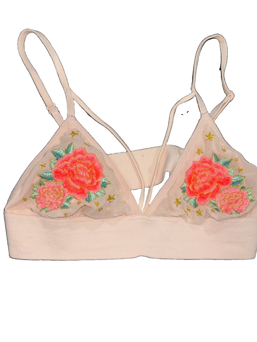 PINK Victoria's Secret Sheer Blush Bralette with Neon Floral Embroidery size S